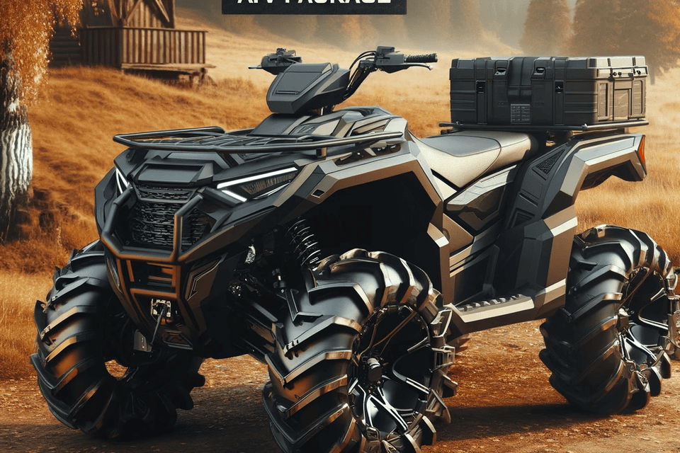 Dall·e 2024 09 15 06.03.09   a sleek atv with rugged tires and modern design  parked in an outdoor terrain  labeled atv package