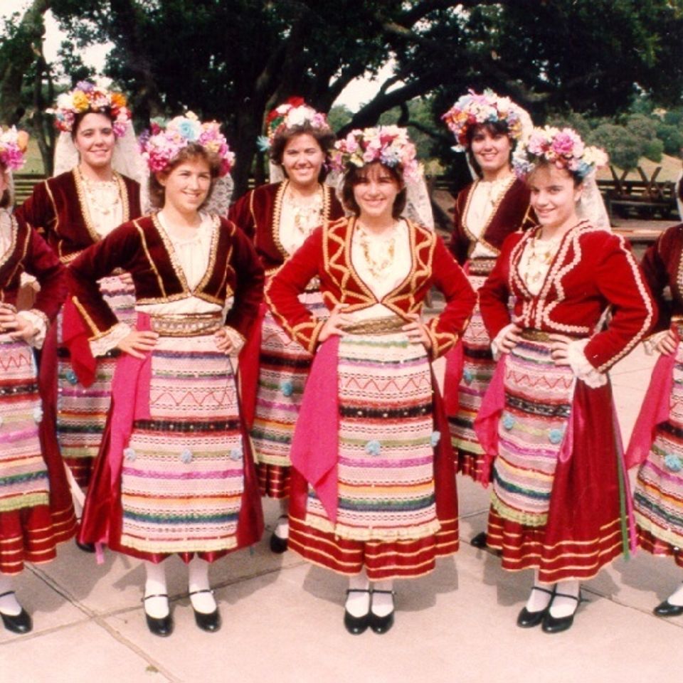1986 girls posing in corfu costumes