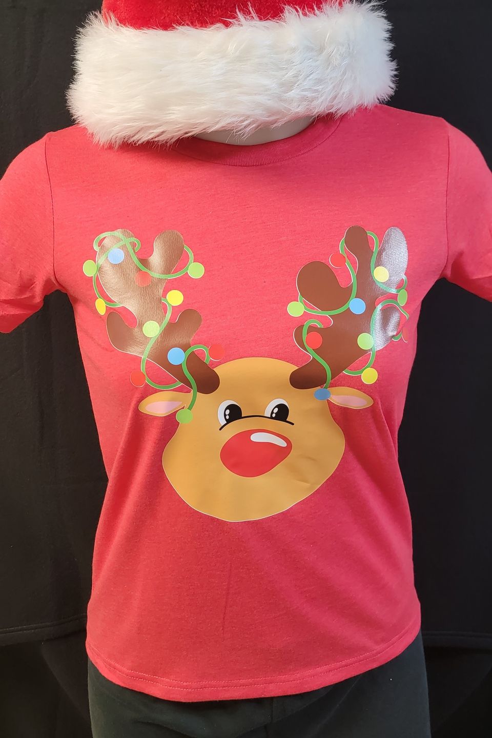 Dtf reindeer red christmas tee shirt