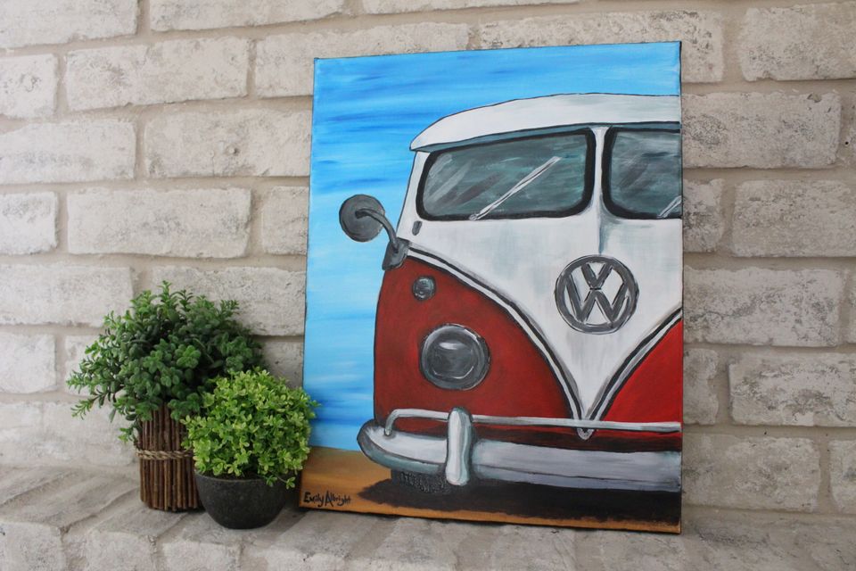 vintage vw volkswagen bus acrylic painting artwork by artist Emily Albright