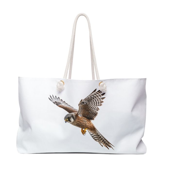 Kestrel Tote bag showing off the kestrel Bird in flight.