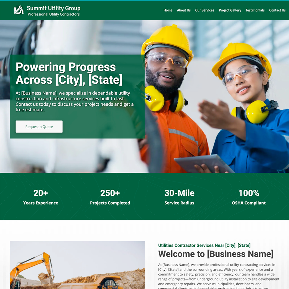 Utilities contractor website design theme