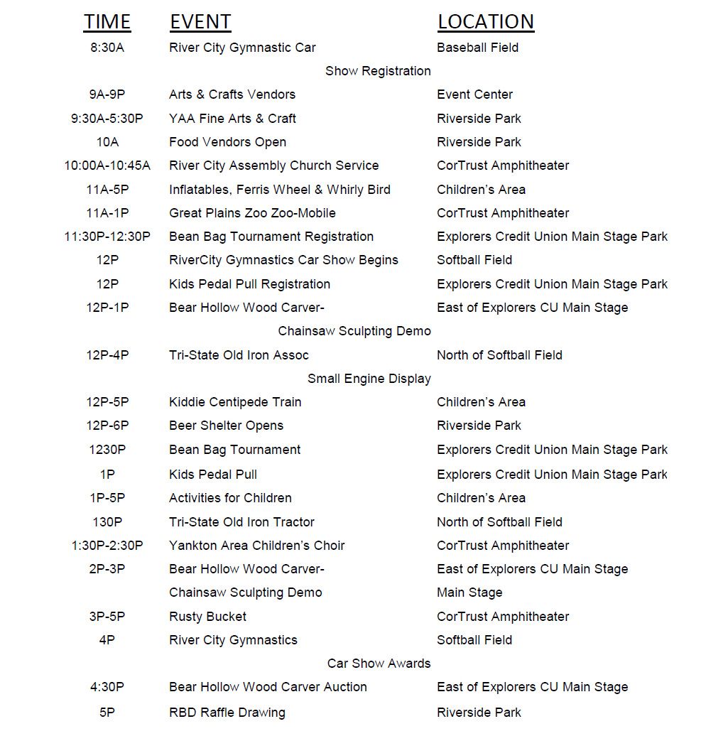 yankton riverboat days 2024 schedule map