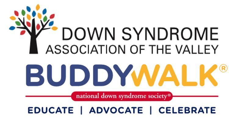 Down Syndrome Association of the Valley Buddy Walk logo featuring the organization's name and the words "Educate, Advocate, Celebrate."