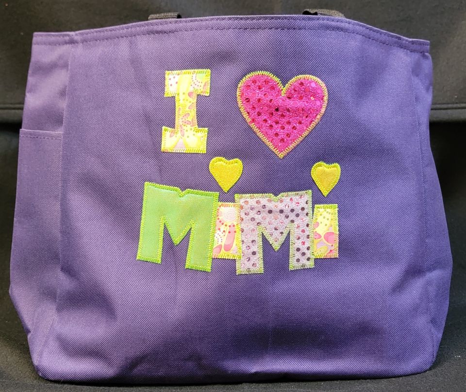 Appliques with embroidery novelty purple tote bag