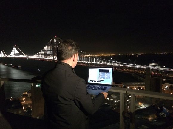 Artist programming the display