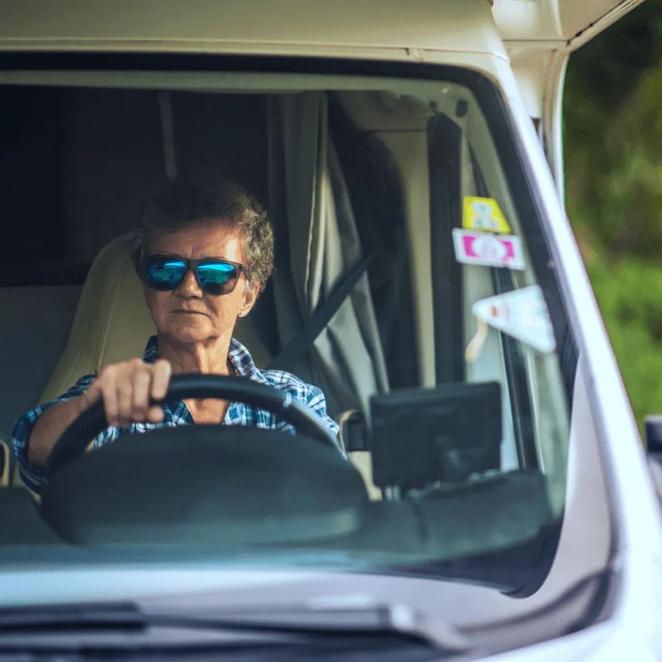 Elderly woman driving rv