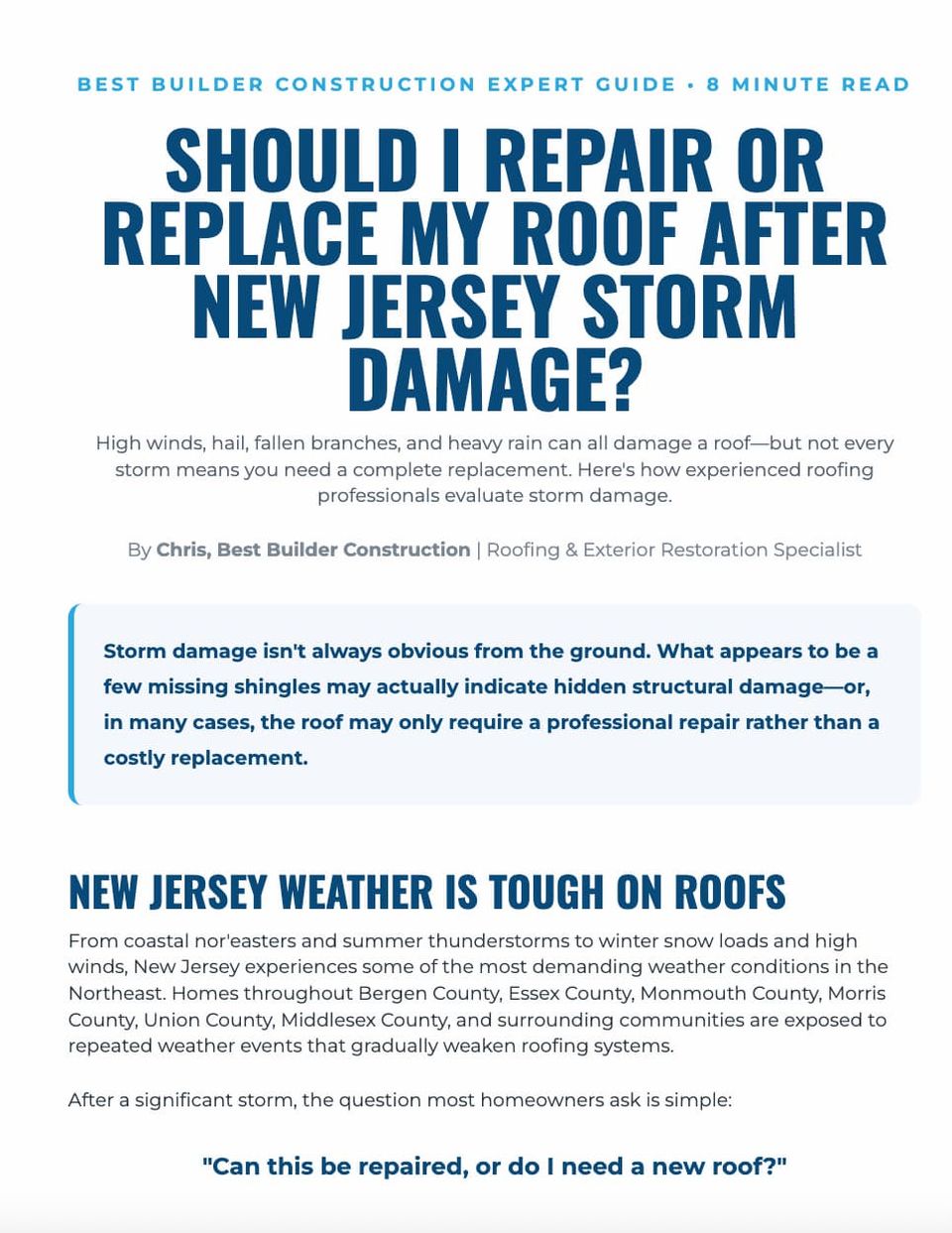 article: Should I repair or replace my roof after NJ storm damage?