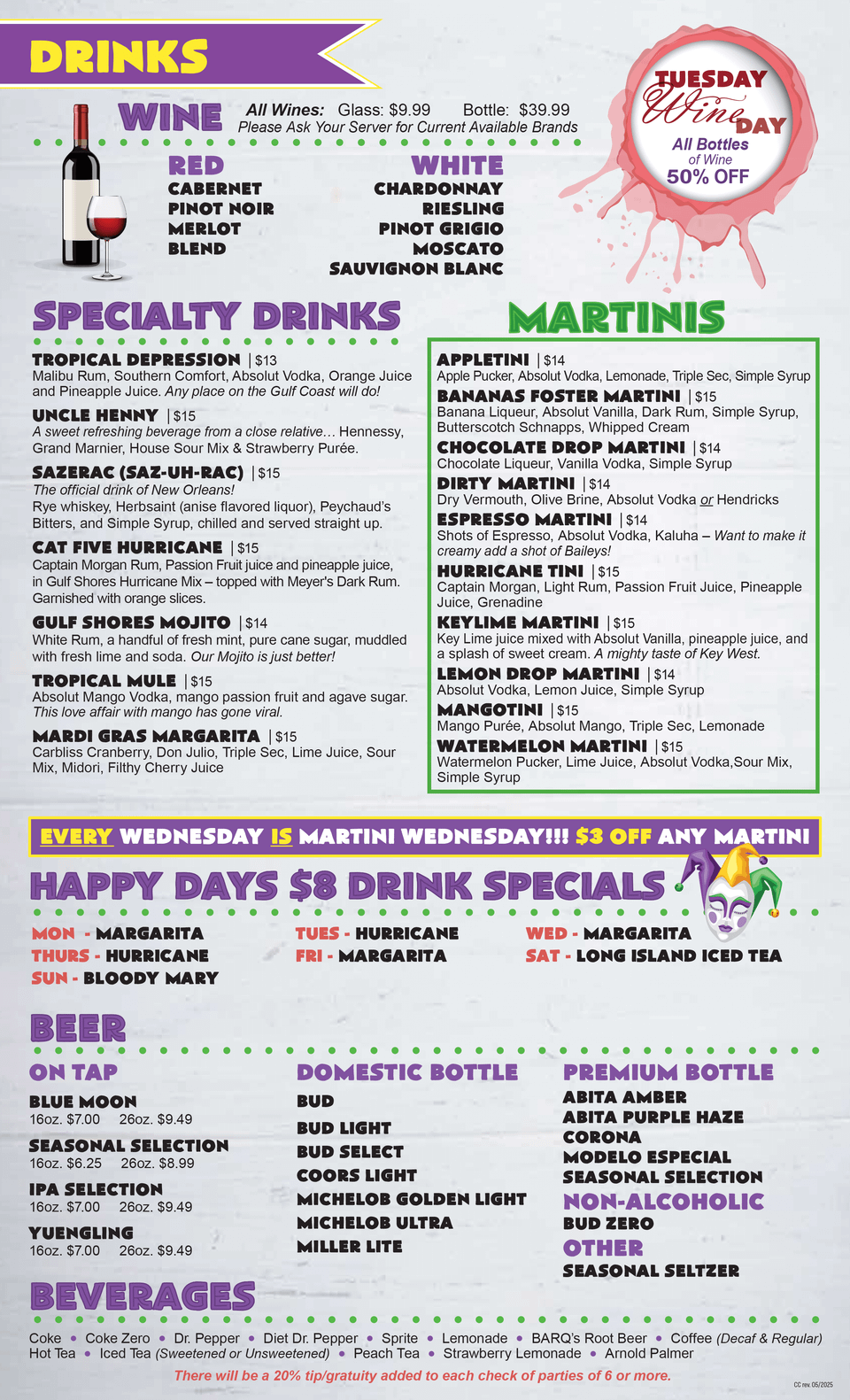 Creve coeur drink menu