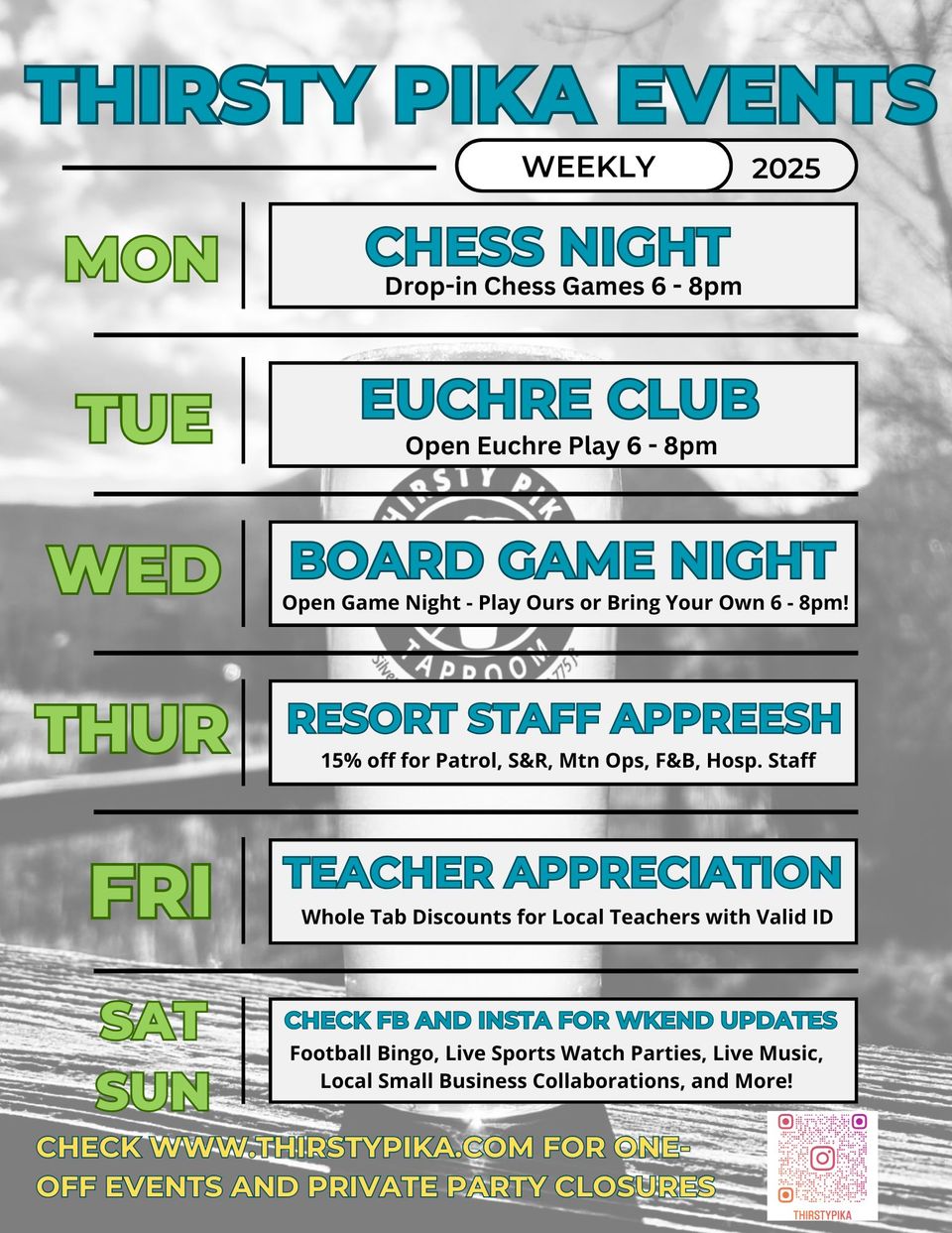 Thirsty pika weekly events