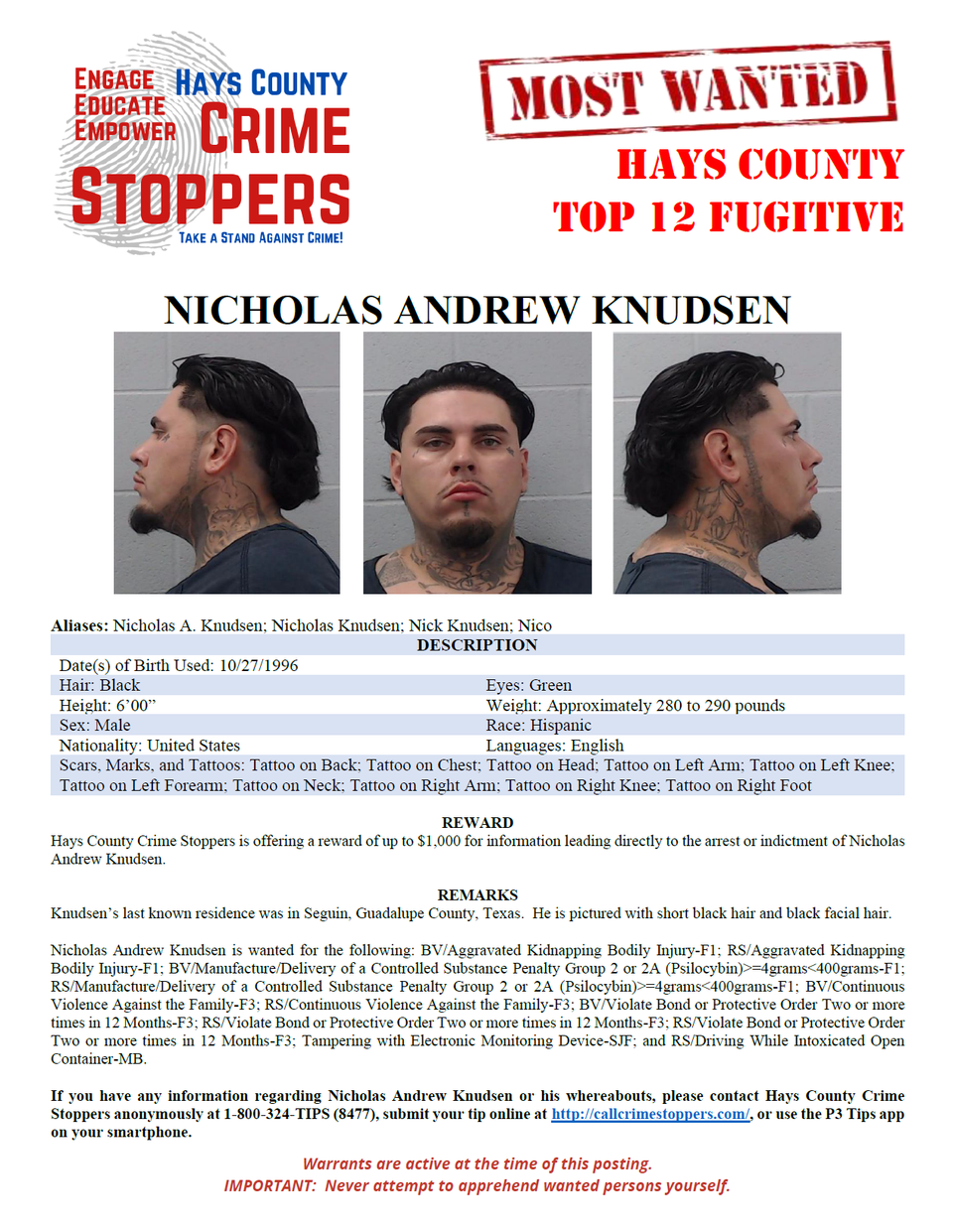 Knudsen most wanted poster