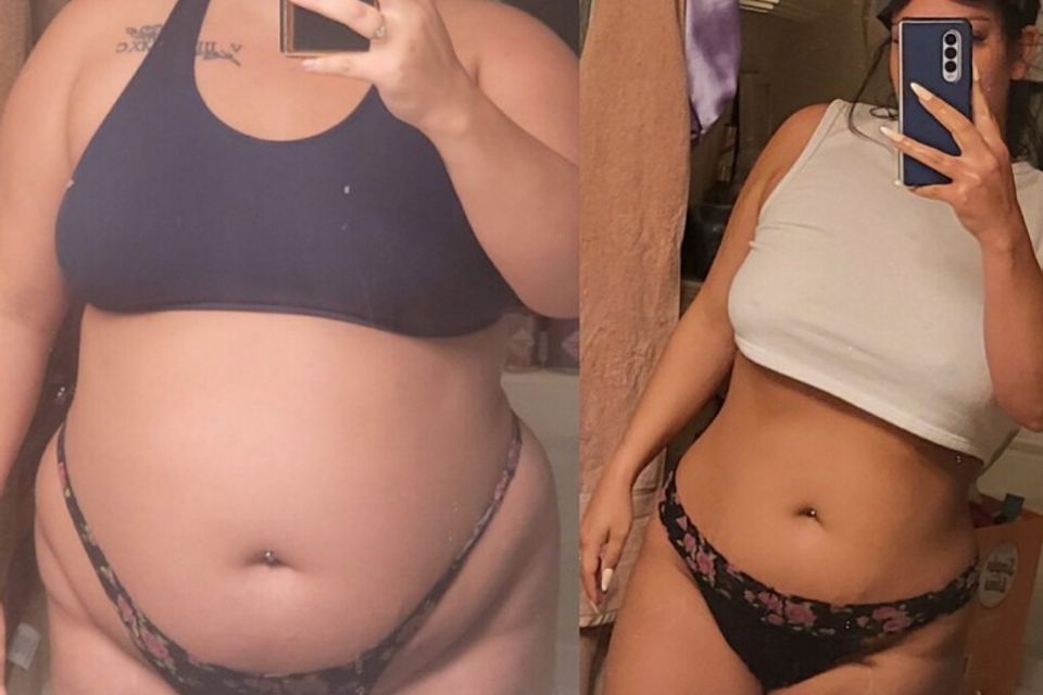 Image of a client before she started working out and after she achieved significant results and weight loss
