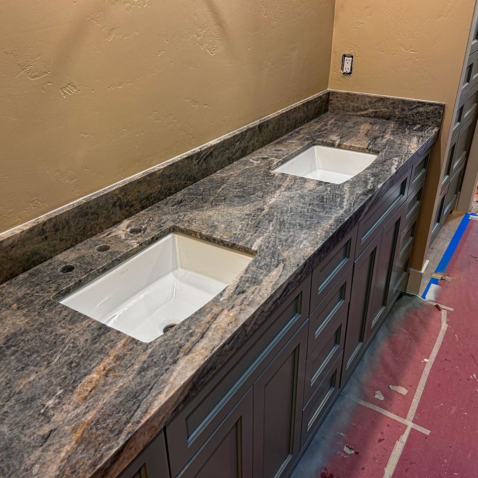 Bathroom remodel dual sink countertop installation Granite Bay