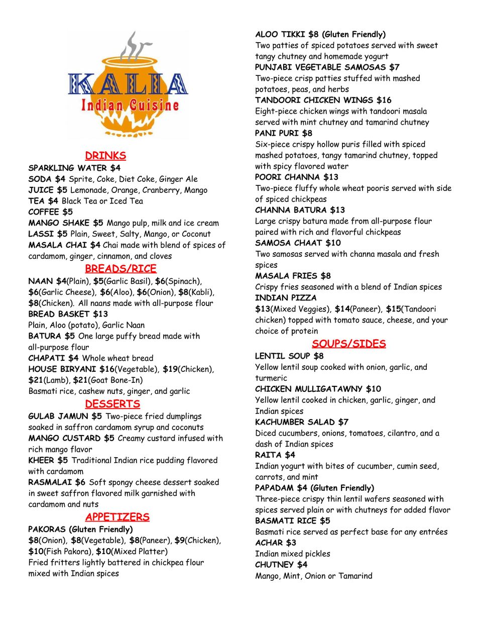 Kalia menu back images 0